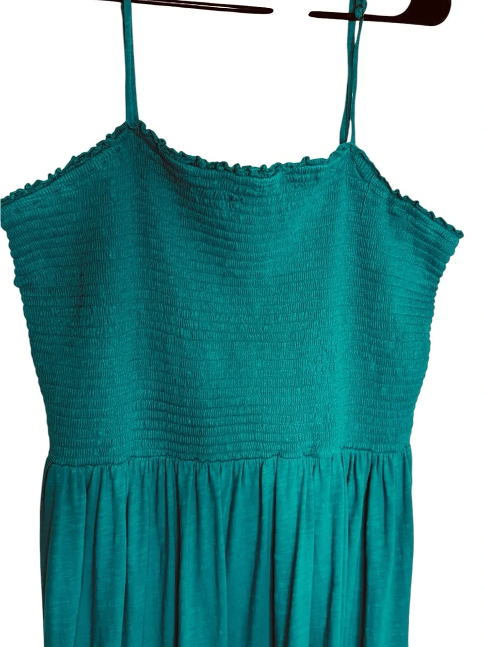 Anthropologie Teal Turquoise Smocked Maxi Dress 3X Sleeveless Ruffle Hem